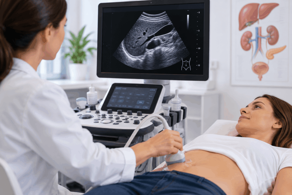 Arzt und Patient beim Ultraschall