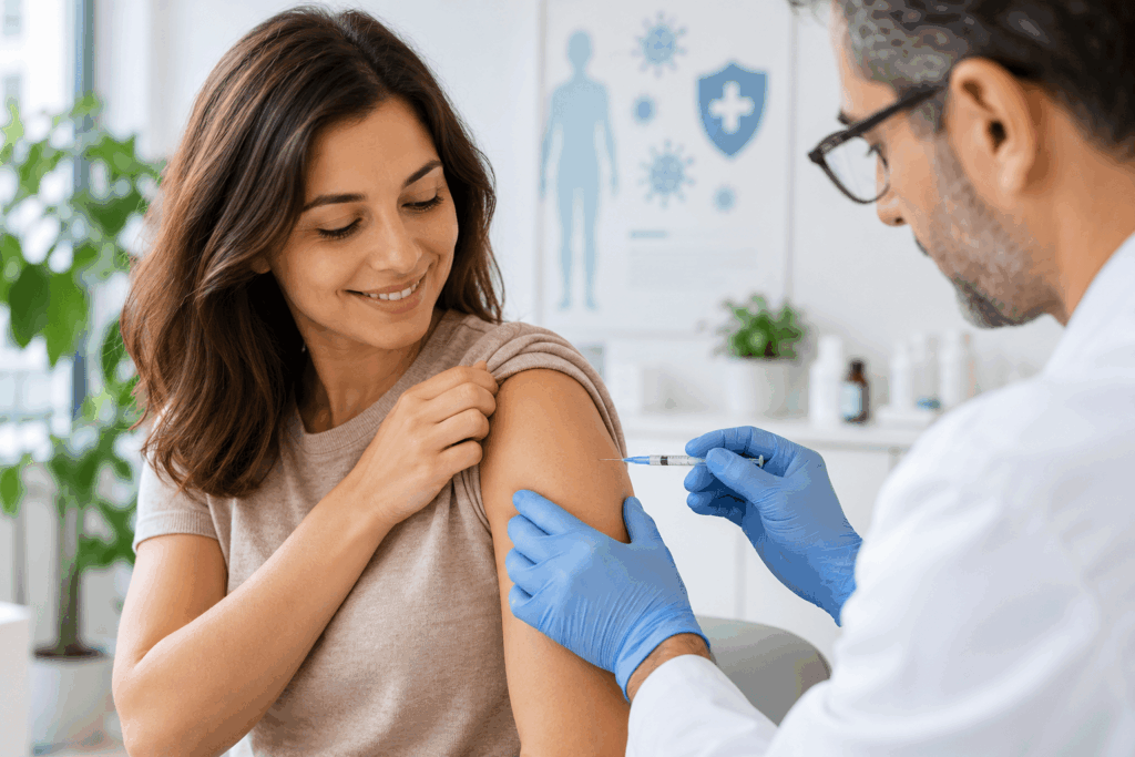 Arzt impft Patientin